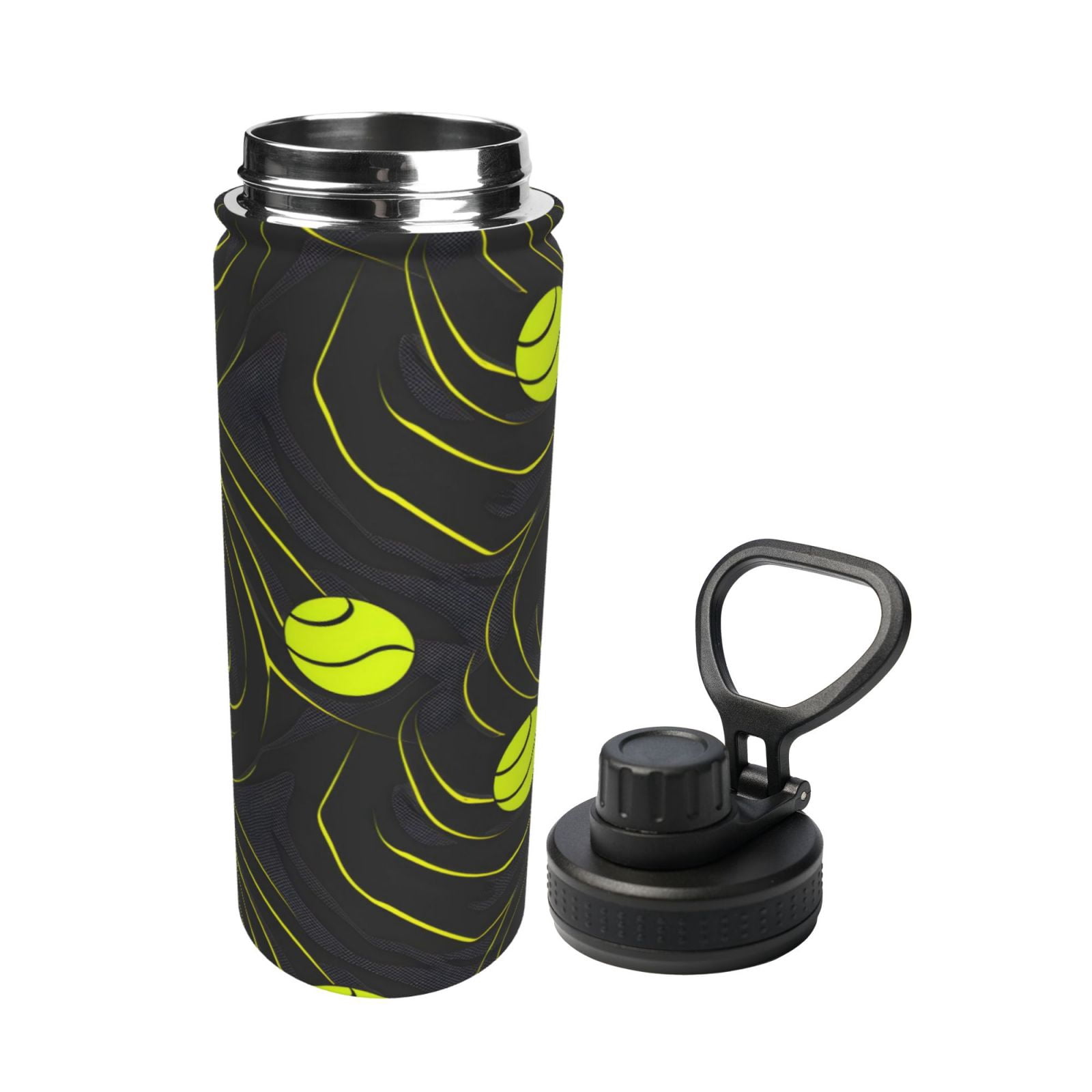 18oz Sports Insulated Kettle Double Wall Vacuum Insulated Water Bottle With Leak Proof Flip Lid For Gym Outdoor Commuting Camping Tennis Sport Theme Modern Athletic Style Tennis Balls
