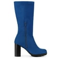 thumbnail image 3 of Unique Bargains Bottes à Talon Bloc Mi-Mollet pour Femmes Bleu Royal (Taille 5), 3 of 7