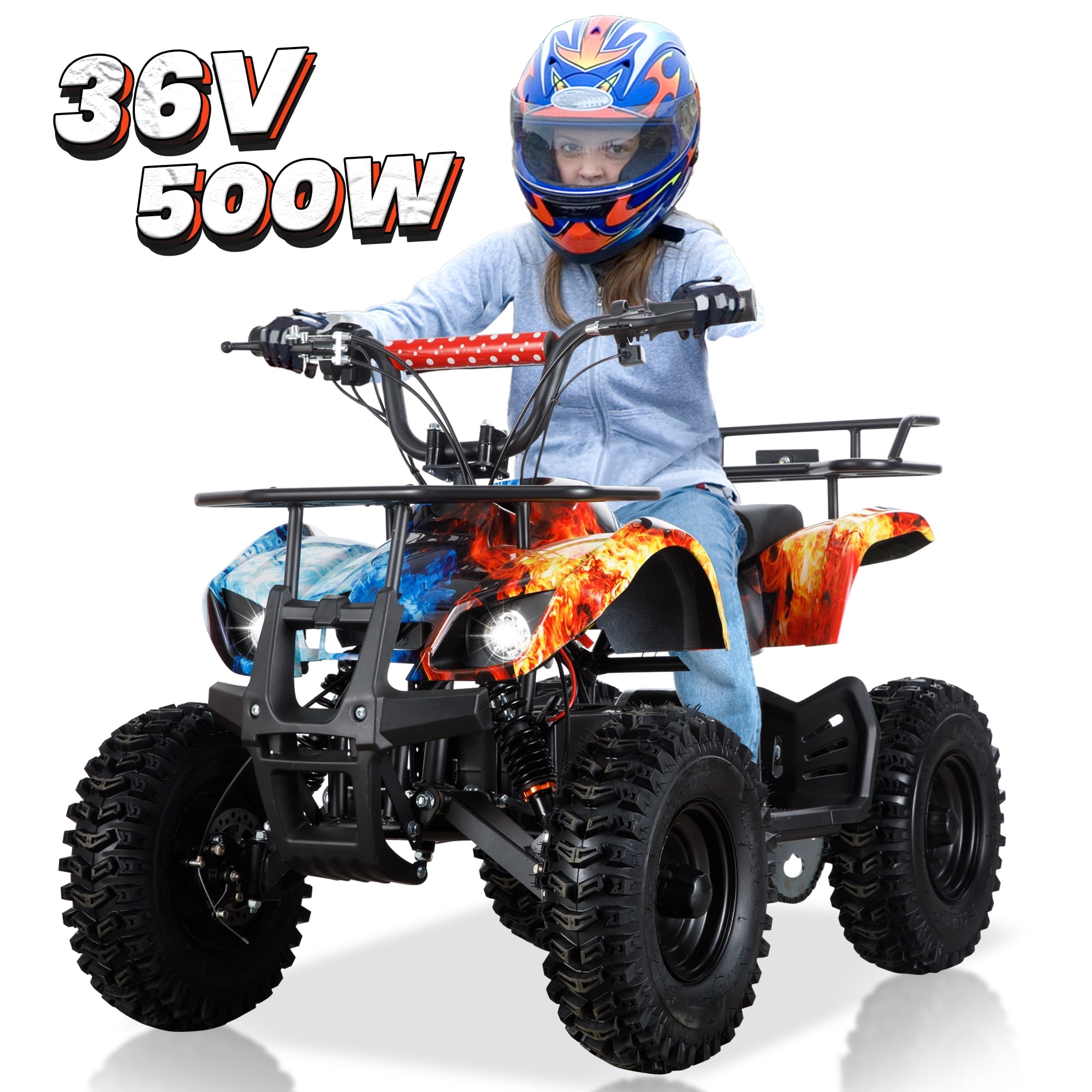 Joyracer 500W Dirt Quad - 36V Powered Ride-on, Electric 4-Wheeler for Kids Teenager, Mini ATV w/ Brush-less Motor, Hydraulic-Spring Absorbers, Disc Brakes, 3 Speeds, up to 16 mph, Blue