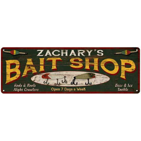 ZACHARY'S Bait Shop Sign Wood Look Man Cave Den Gift 6x18 Metal 106180024184