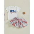 thumbnail image 3 of BemeyourBBs Kids Toddler Baby Girl 4th of July Outfits Summer Clothes Patriot Fourth of July Independence Day Clothes Letter Print Short Sleeve T Shirt Tops Elastic Waist Tulle Tutu Skirts Set, 3 of 9