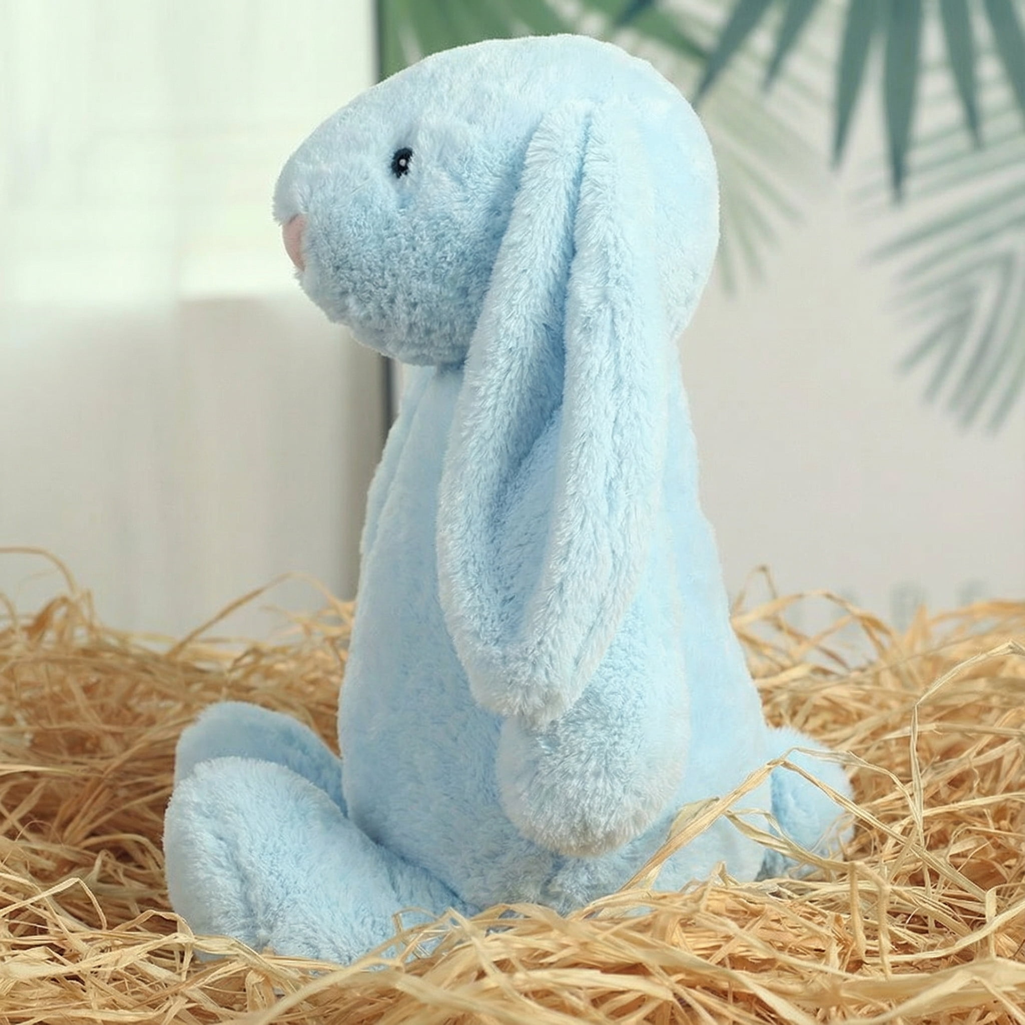 9.8" Baby Sky Blue Shaggy Easter Bunny Plush Toys - Solid Color Rabbit Stuffed Animal Doll - Fuzzy Soft Pastel Plushie for Spring Decor & Newborn Boy Nursery Basket Stuffer Gift