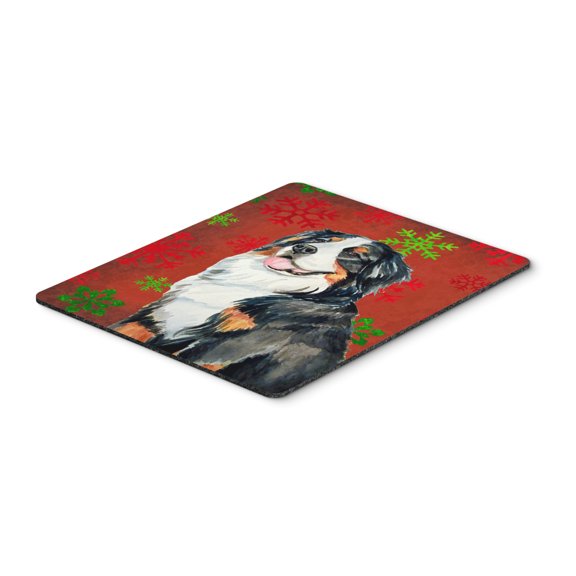 "Bernese Mountain Dog Red  Green Snowflakes Holiday Christmas Mouse Pad Hot Pad or Trivet"