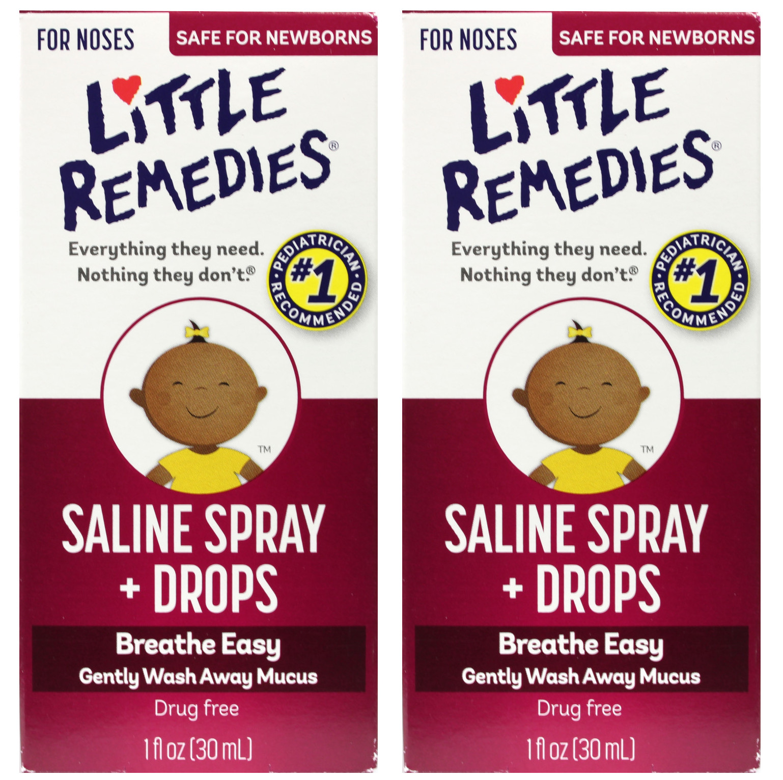 Little Remedies Saline Spray and Drops for Noses Drug Free Nasal Moisturizer Safe for Newborns 1 fl oz (Pack of 2)