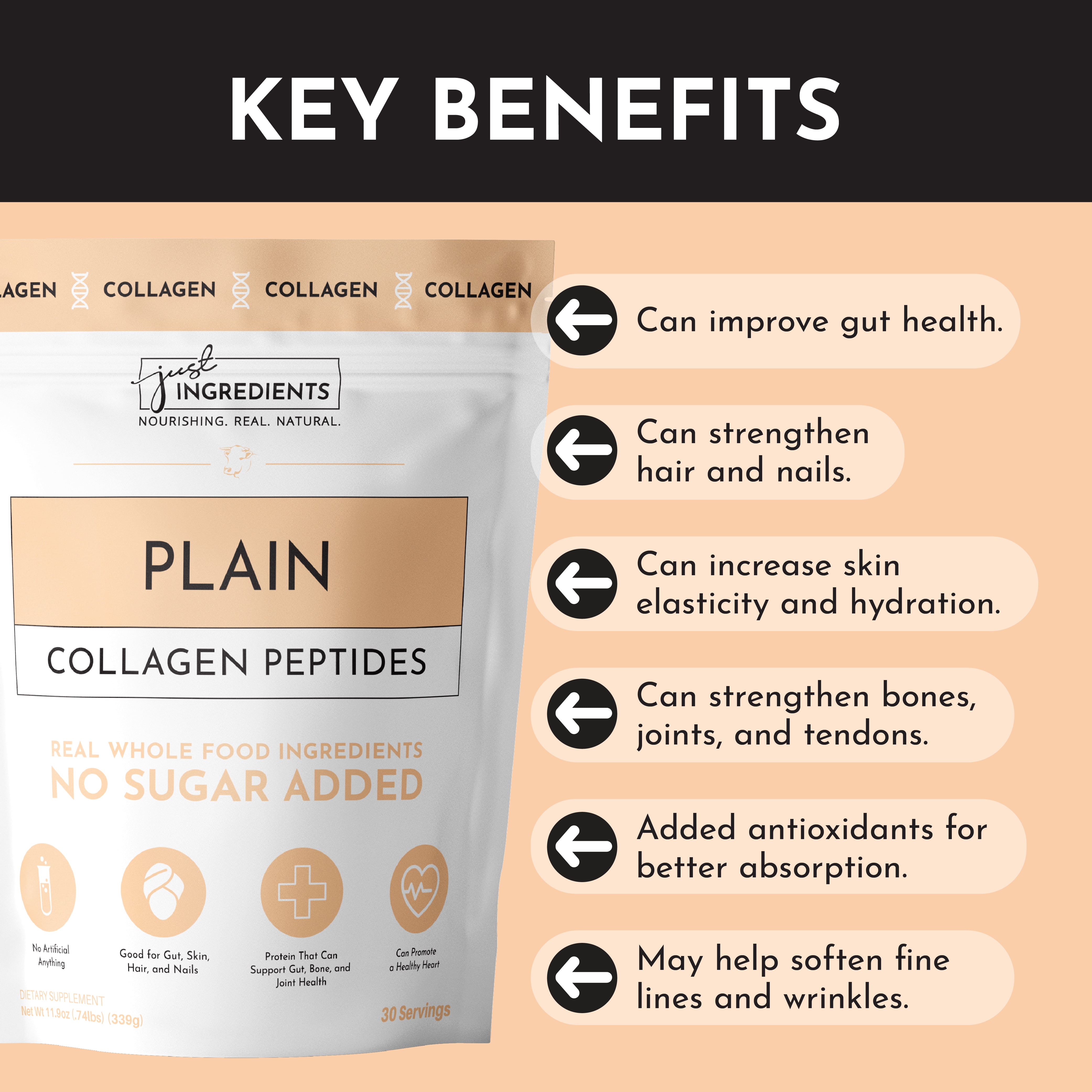 Just Ingredients Plain Collagen Peptides Powder