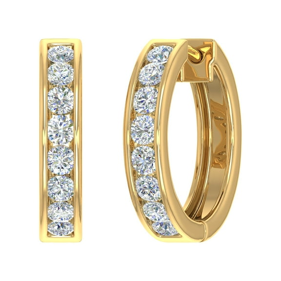 1 Carat Channel Set Round Diamond Hoop Earrings in 14K Yellow Gold (I1-I2 Clarity)