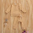 thumbnail image 3 of IZhansean Newborn Infant Baby Boy Girl Fall Winter Outfits Solid Tops and Pants Kids Sweatsuit 2Pcs Clothes Khaki 12-18 Months, 3 of 7