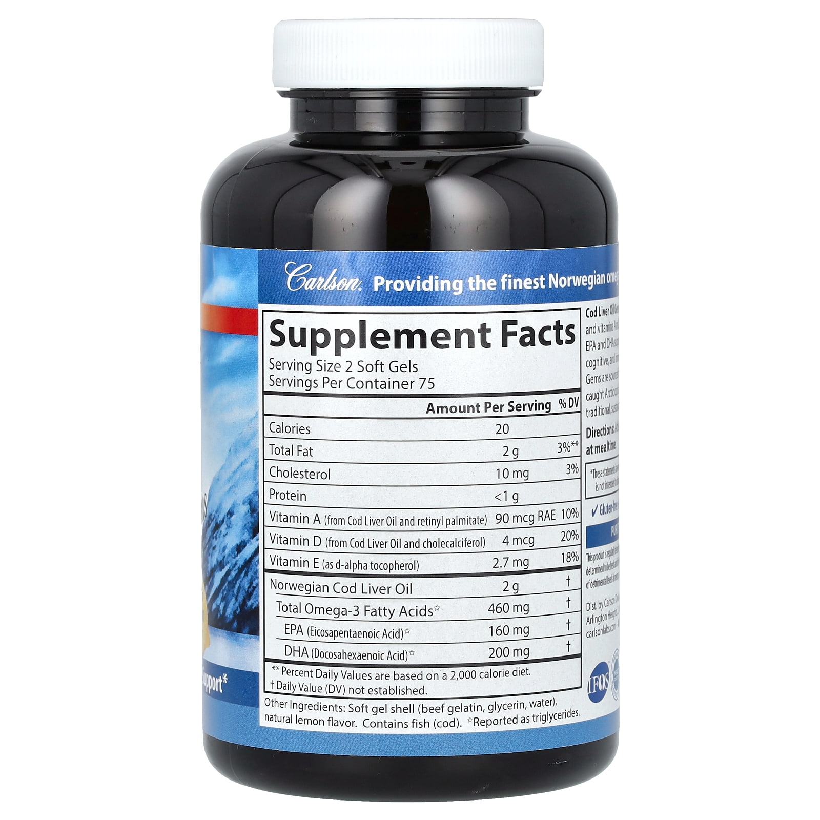 Carlson Cod Liver Oil, Lightly Lemon, 150 Soft Gels