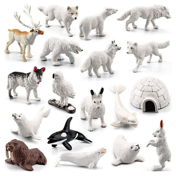 Yous Auto 17 Pzas de Animal Polar Figurines con un Mini Modelo Igloo Educación Temprana 3D Animal Ártico Figurines Set Decoración Oso Ártico en Miniatura para Niños Pequeños a Partir de 3 Años
