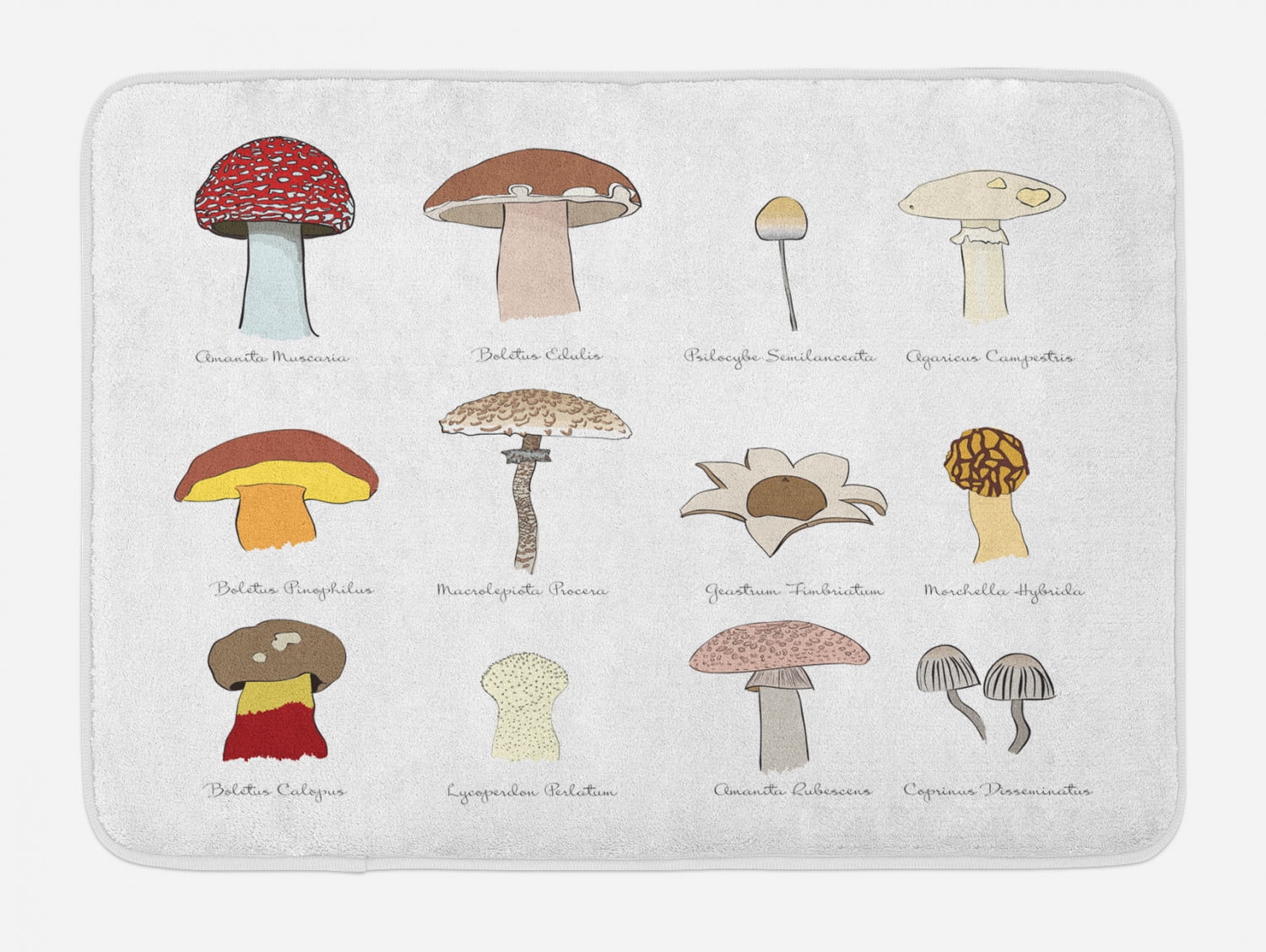 Mushroom Bath Mat, Colorful Fungi Pattern Blusher Boletus Sketch Style