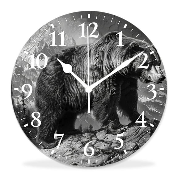 10 Inch Wall Clock Battery Operated Silent Clock Decorative for Office, Kitchen, Outdoor, Living Room，Vintage Style Wild Animal Bear Chic