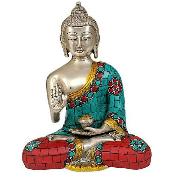Lord Buddha - Brass Statue with Inlay