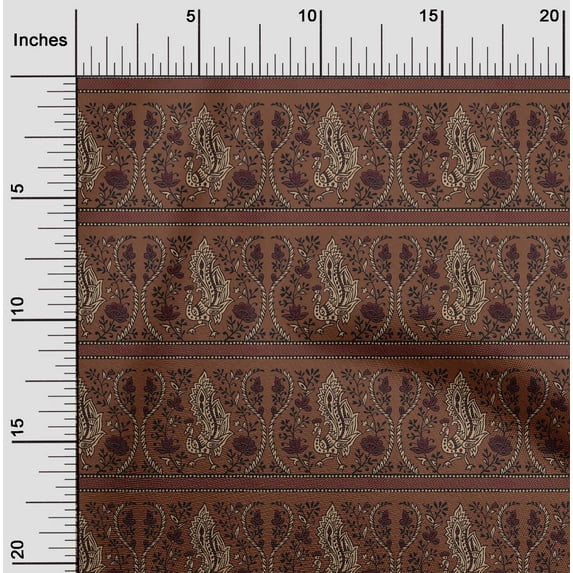 oneOone Cotton Jersey Rust Brown Fabric Floral & Peacock Block Fabric For Sewing Printed Craft Fabric By The Yard 58 Inch Wide