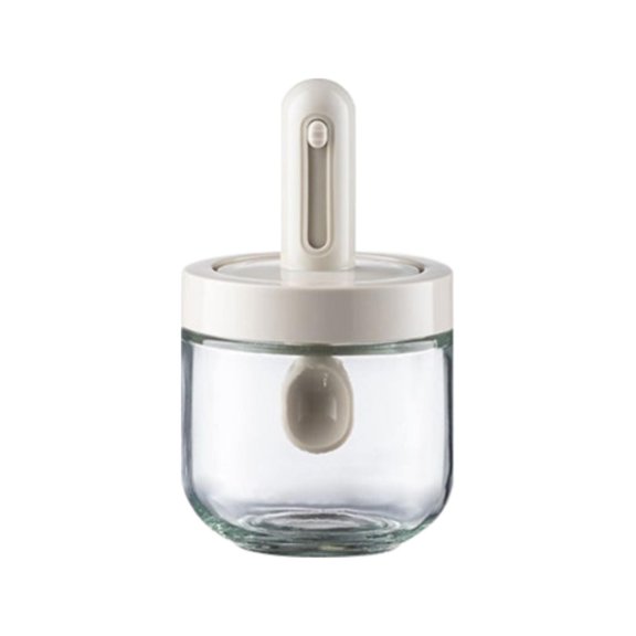 Ongmies Glass Sugar Container with Retractable Spoon – Large, Leak-Proof Kitchen Jar for Coffee, Tea & Cooking (1-Pack)