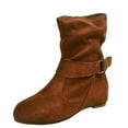 thumbnail image 2 of Women Retro Vintage Plain Buckle Zipper Casual Inner Heightenin Low Heels Zipper Short Boots Round Toe Shoes, 2 of 9