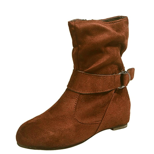 CEHVOM Rétro Femmes Vintage Uni Boucle Fermeture Éclair Décontracté Rehaussement Intérieur Talons Bas Fermeture Éclair Automne Hiver Bottines Courtes Bout Rond Chaussures