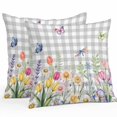 thumbnail image 2 of Throw Pillow Covers 20x20 Inch Set of 2, Wildflowers Waterproof Outdoor Pillow Covers, Spring Watercolor Tulip Floral Leaf Grey Plaid Decorative Cushion Pillowcases for Couch, Sofa, Bed, Patio, 2 of 9