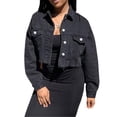 thumbnail image 3 of SAYOO Blusa de denim para mujeres, chaqueta de cuello de solapa de manga larga de color sólido SAYOO moda, 3 of 8