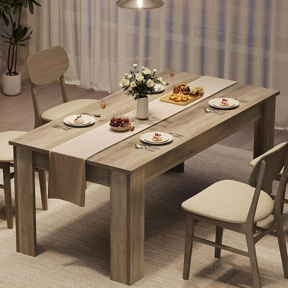 63" Dining Table for 4-6, Wood Dinner Table, Farmhouse Dinette Table for 4, Rectangular Kitchen Table for Kitchen & Dining Room, Small Space,Rustic Gray