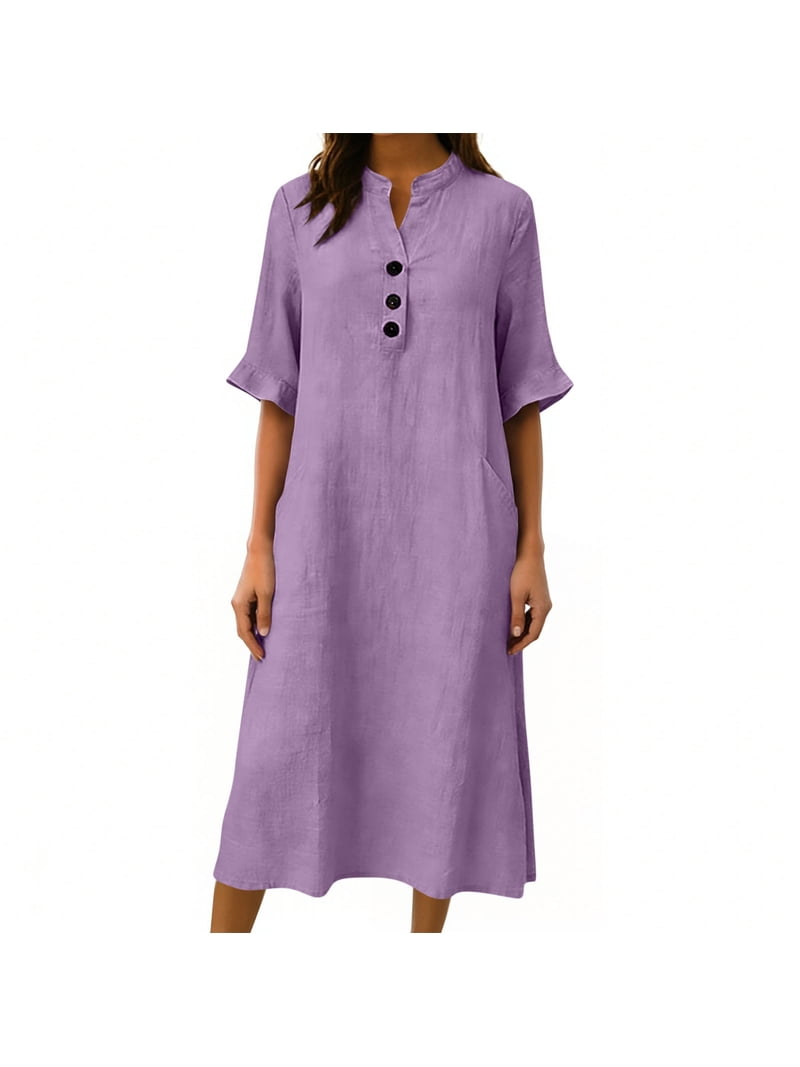 linen cotton shift dress JOAU Fall Cotton Linen Dress for Women Long Sleeve Casual Button Down Shift Dresses Knee Length Shirt Dress with Pockets Beige at Amazon Women's Clothing store
