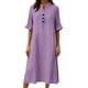 thumbnail image 5 of TaTaai Ladies V-Neck Ruffle Half Sleeve Solid Color Long Dress Button Down Design with Pockets Fashion Casual Comfortable Dress for Women Gift, 5 of 6