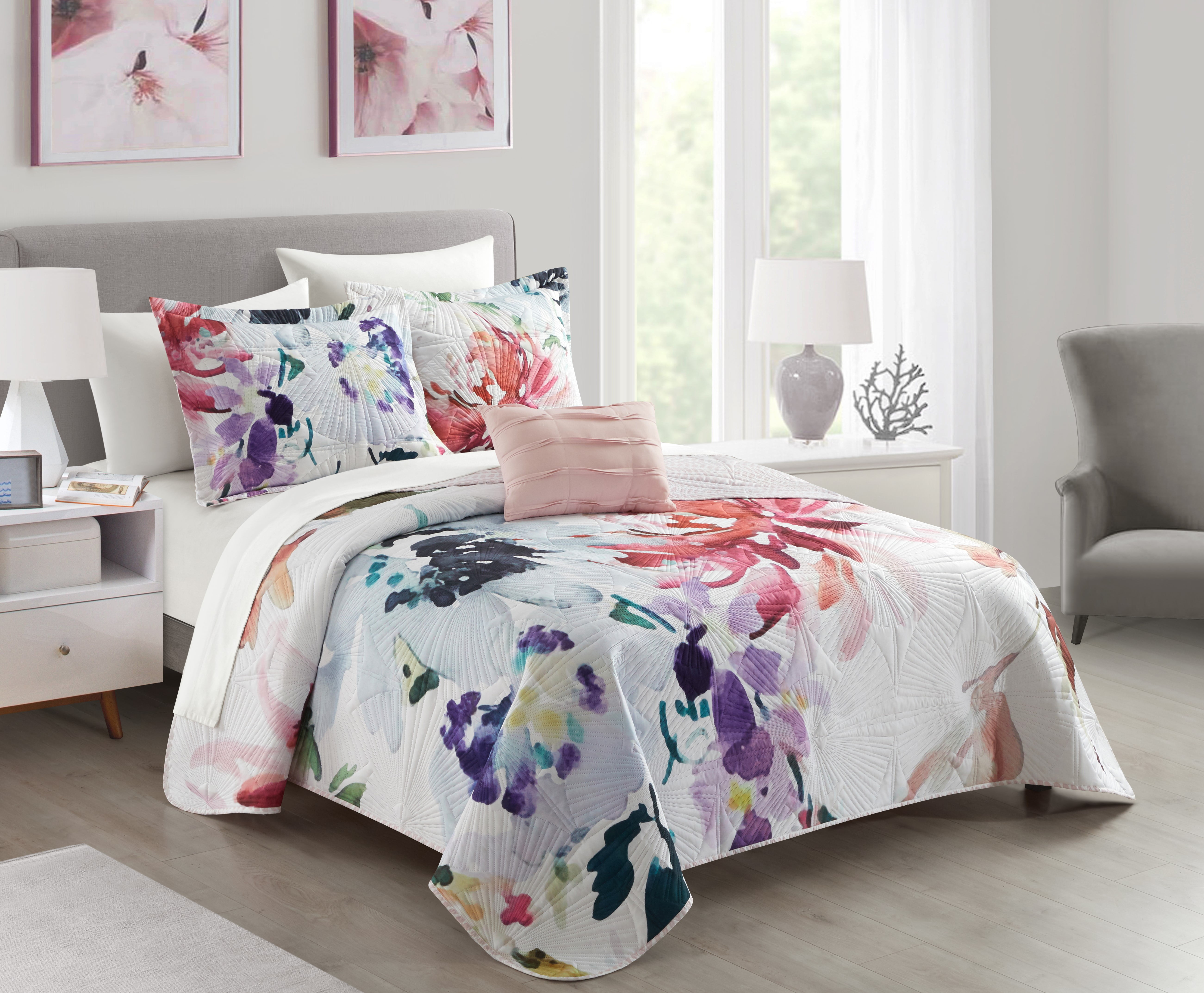 Chic Home Nika 7-Piece Box stitched Quilt Set, Queen, Yellow