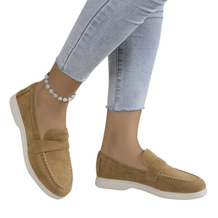 Xysaqa Flats for Women  Womens Walking Shoes Round Toe Flat Bottomed Temperament Shallow Mouth Casual Single Shoe Fashion Solid Color Loafers Work Office Shoes Womens on Clearance