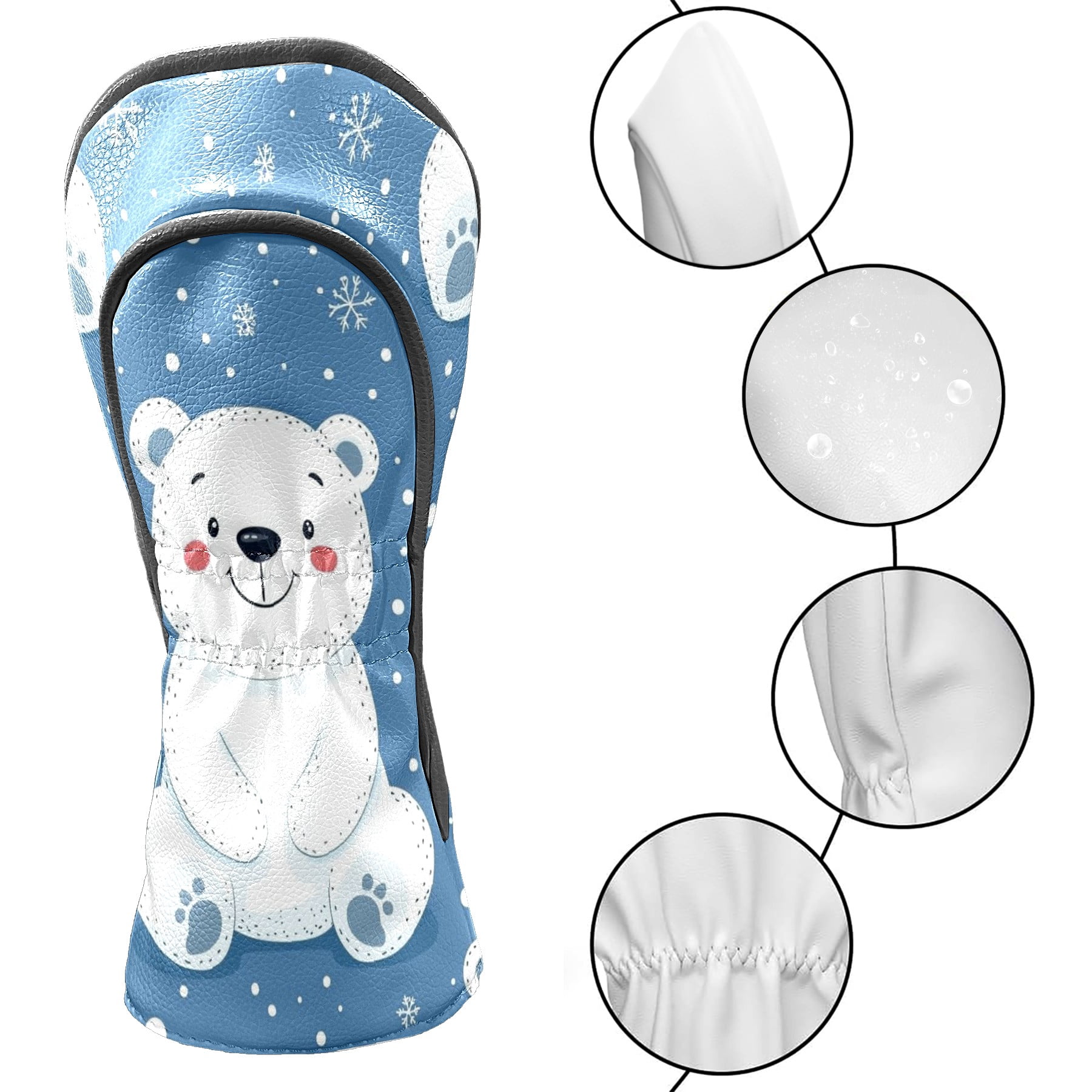 Golf Club Head Covers - White Bear Design, PU Leather, Waterproof, Fits Fairway Woods/Hybrid, Unisex, Fits Most Brands