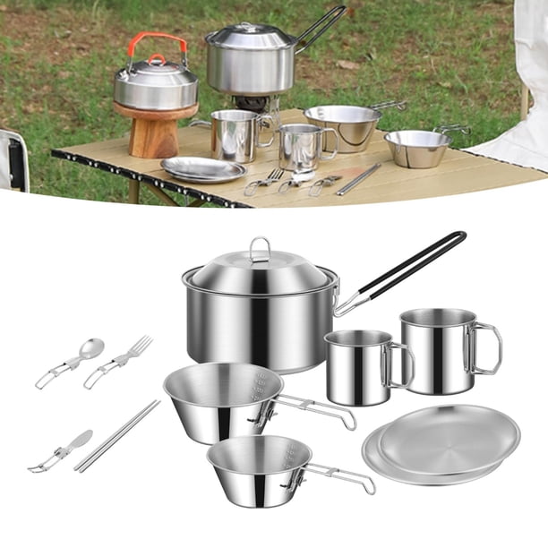 Olla de cocina de acero inoxidable Cola Sartén 12 piezas plegable para acampar