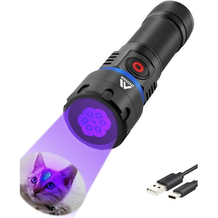 365nm Black Light 120W Flashlight USB Rechargeable 2 Modes Powerful Lights for Pet Urine Detection Resin Curing Minerals Blood Tracking AC Leak
