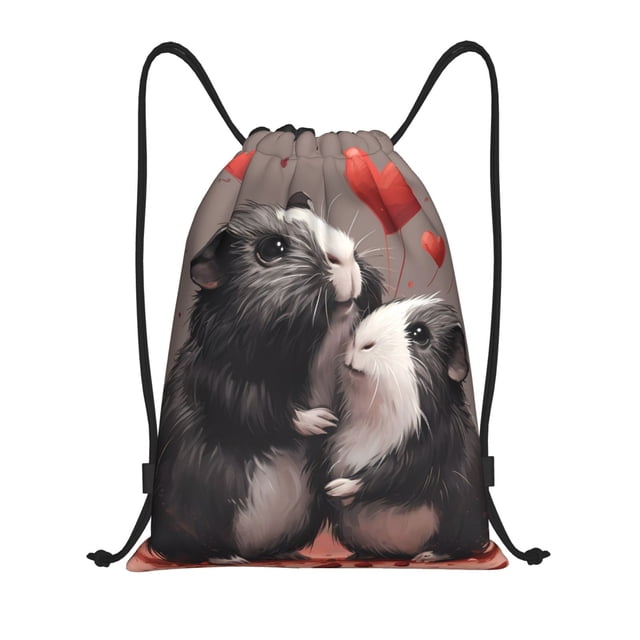 Saiise Heart Guinea Pig Couple Pattern Sports Drawstring Backpack - String Swim Gym Bag with Wet Proof Pocket for Women&Men-Medium