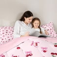 thumbnail image 4 of Manfei Red Cherry Pink Bow Print Twin Comforter Sets for Girls, Cute Fruit Ribbon Bows Bedding Set, Pink Reversible, 2pcs, 4 of 6