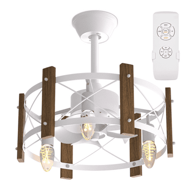 BEZT 19" Caged Ceiling Fan Reversible 3 Colors Changing Light Fan Low Noise w/Remote,White