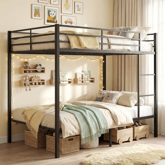 ELLEGNT Full Size Metal Bunk Bed – Heavy-Duty Full Over Full with Safety Guardrails