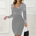 thumbnail image 2 of Lindreshi Fall Dresses for Women Homecoming Dresses Women V Neck Solid Color Long Sleeve Dress Short Dress with Zipper, 2 of 6
