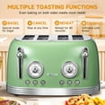 thumbnail image 3 of Wiltal tostador de 4 rebanadas, tostador verde retro, bagel, con tapa de acero inoxidable. Funciones de recalentamiento, descongelación y cancelación, función de cuenta regresiva, 6 niveles de dorado, 3 of 5