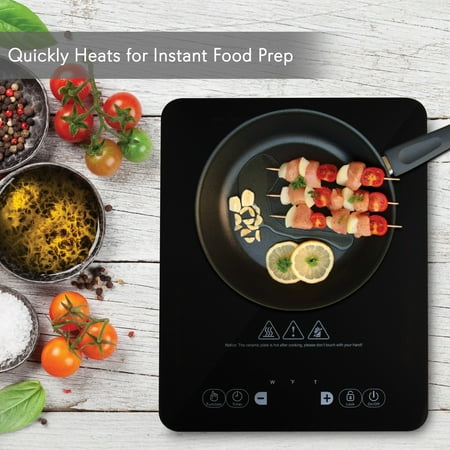 NutriChef 14.2 in Electric Cooktop - 1 Elements - Temperature Control, Non-stick, Easy Clean - Black
