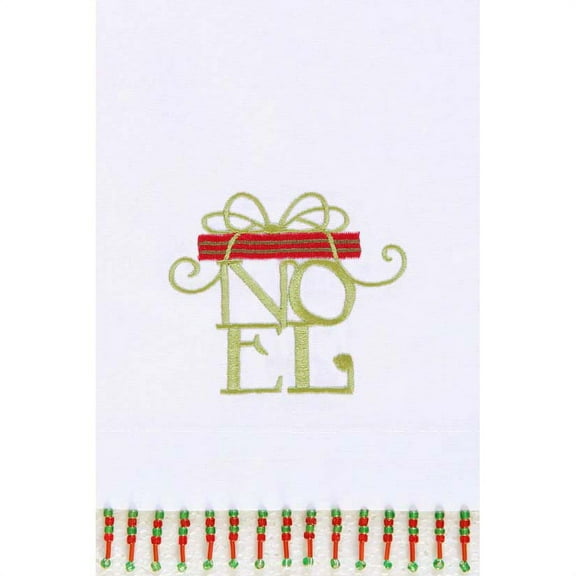 Christmas Present "Noel " Embroidered 100% Cotton Beaded Guest Dishtowel