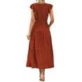 thumbnail image 6 of Xuanfei Women Solid Square Neck Ruffle Flutter Sleeve Tie Waist tiered Maxi Dress, 6 of 7