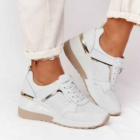 

Ladies Summer Fashion Leather Lace Up Round Head Breathable Thick Sole Casual Sports Shoes