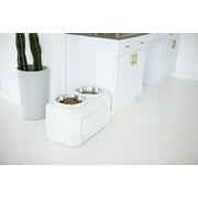 Gamma2 Vittles Vault 2-in-1 Elevated Stainless Steel Dog Bowls with 50 lb Dry Food Storage, White