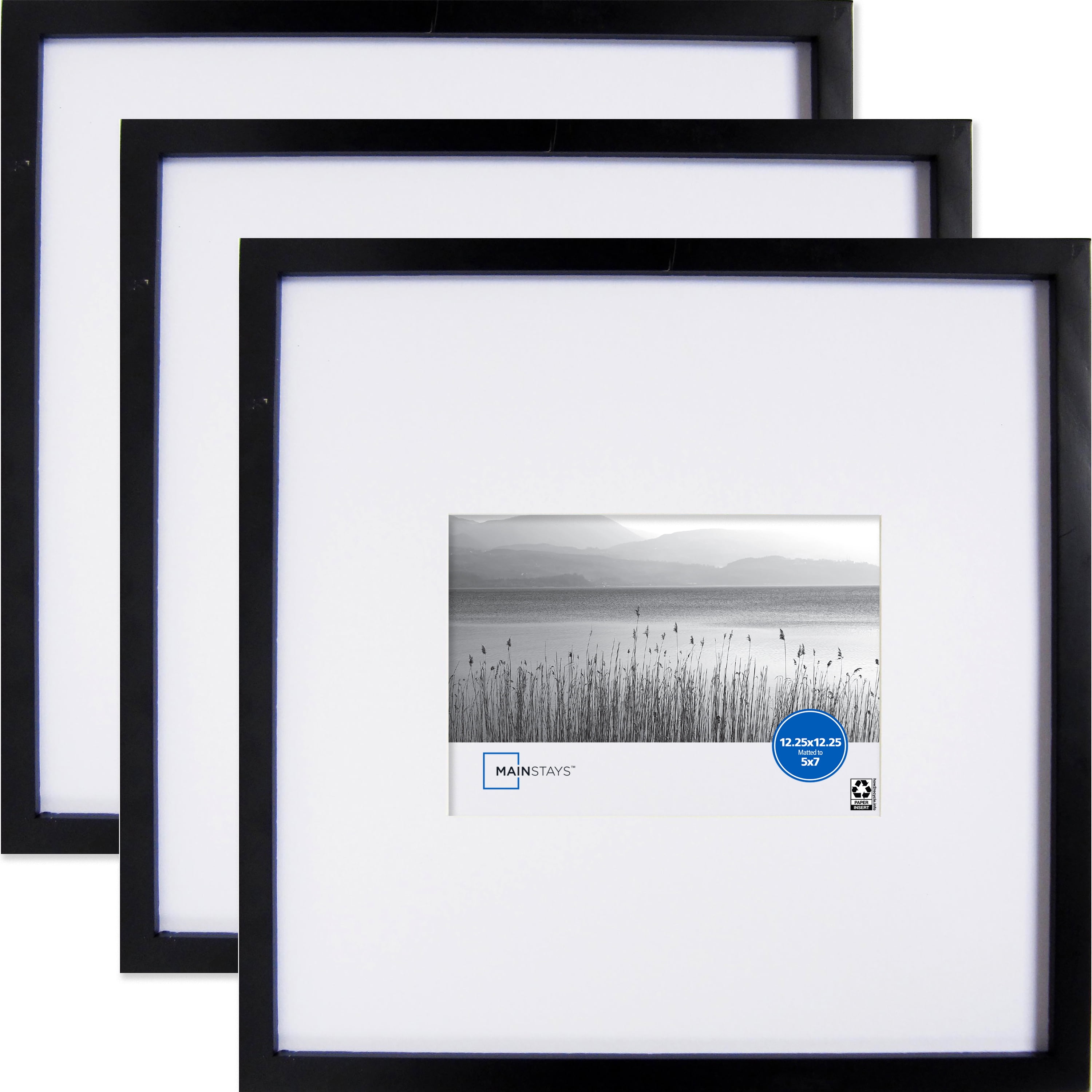 Mainstays 12.25x12.25 Matted to 5x7 Linear Black Picture Frame, Set of 3 -  Walmart.com