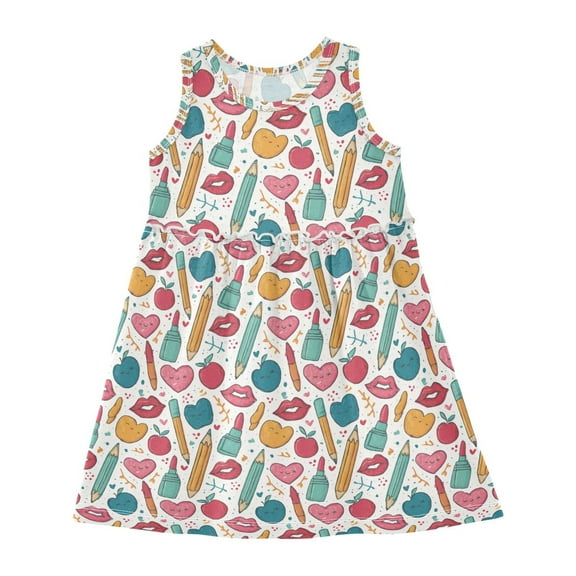 Girls Dress Playful Pencil Sleeveless Dress for Girls Hem A-Line Casual Sundress