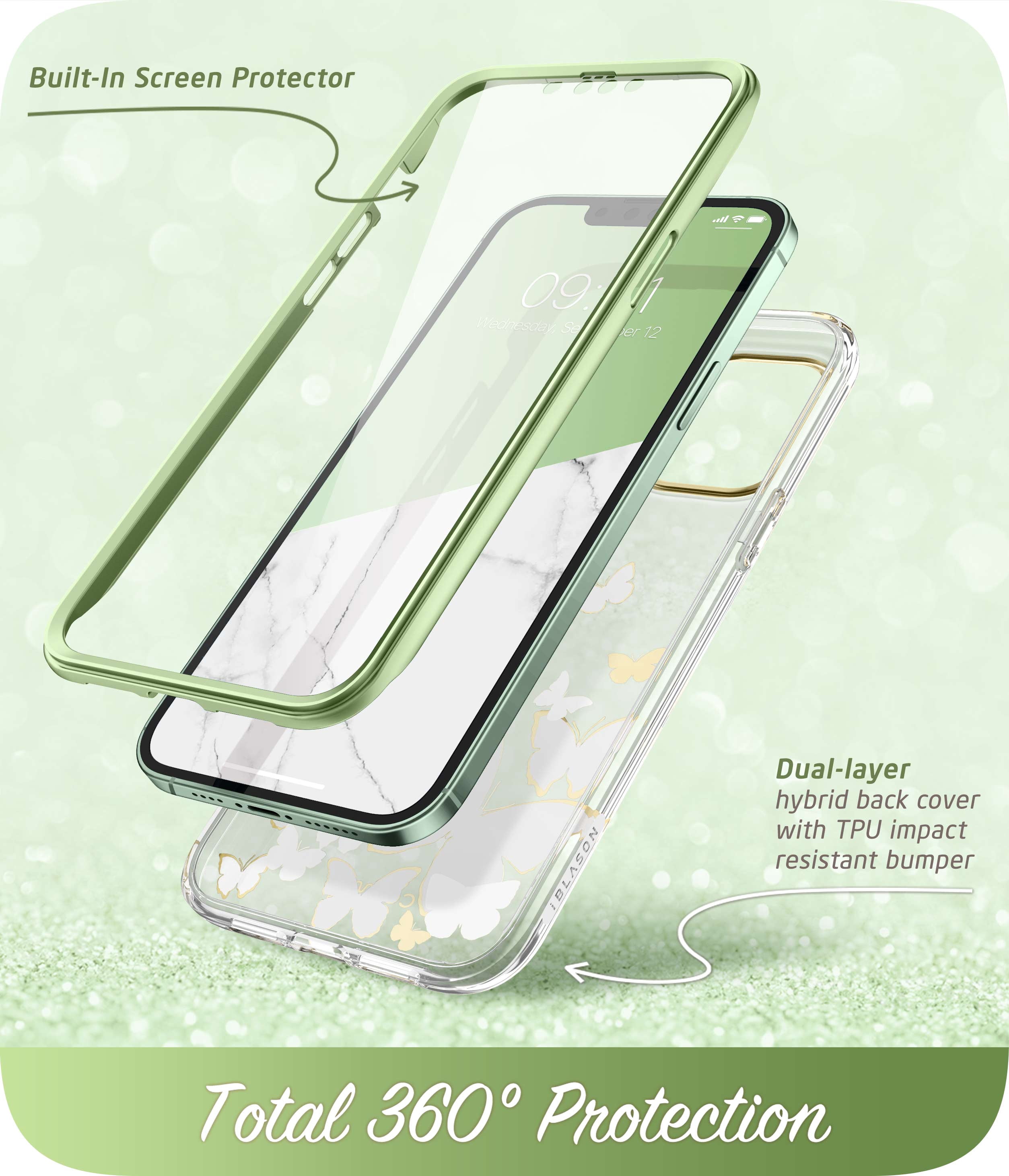 i-Blason Cosmo Series iPhone 13 Pro Max Case 6.7 inch (2021 Release), Slim Full-Body Stylish Protective Case for iPhone 13 Pro Max with Built-in Screen Protector (Mintfly)