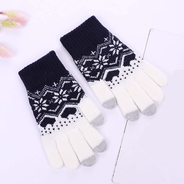 Guantes de invierno para mujer, cálidos, con estampado táctil, de punto, medianos y largos, de acrílico