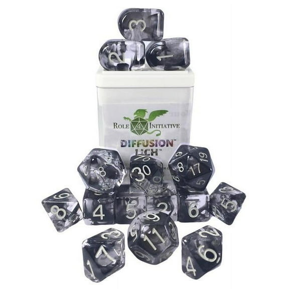 Role 4 Initiative Polyhedral Dice - Lich, Arch'd d4's w/White Numbers (15) New