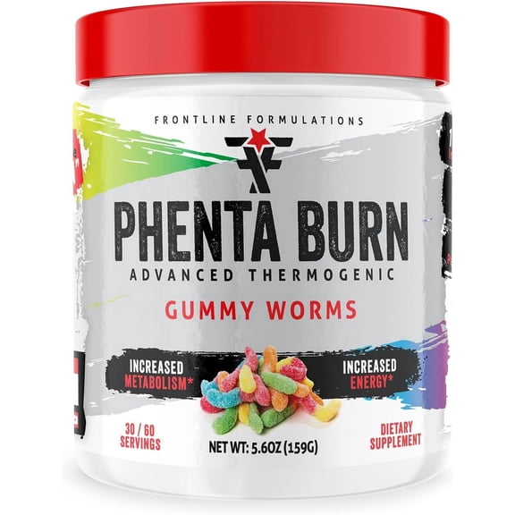 Frontline Formulations Phenta Burn, Increased Energy and Endurance, Amazing Flavors, Veteren Owned and Operated (60 Servings, Gummy Worms)