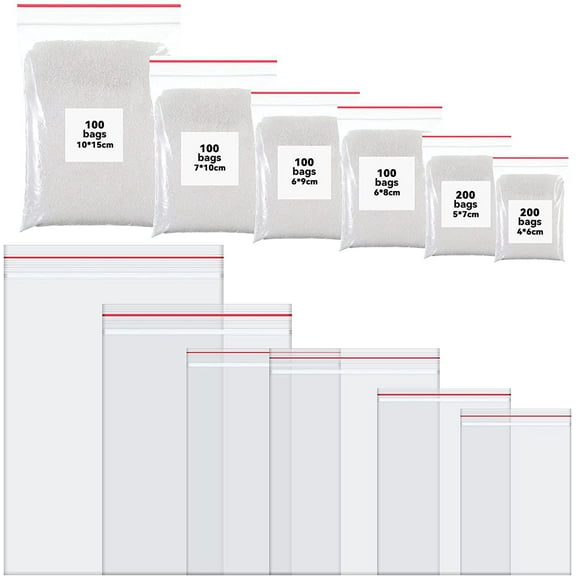 800 Pieces Small Ziplock Bags Clear Jewelry Bags 4 Assorted Sizes, 1.6 x 2.4/2 x 3/2.5 x 3/2.5 x 3.5/3 x 4/4 x 6 Inch, Resealable Mini Ziplock Bags Lock Seal Zipper Sample Bags for Beads Jewelry Food