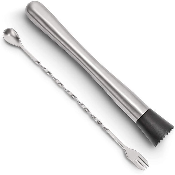 10 Inch Stainless Steel Cocktail Muddler and Mixing Spoon Home Bar Tool Set - Create Delicious Mojitos and Other Fruit Based Drinks