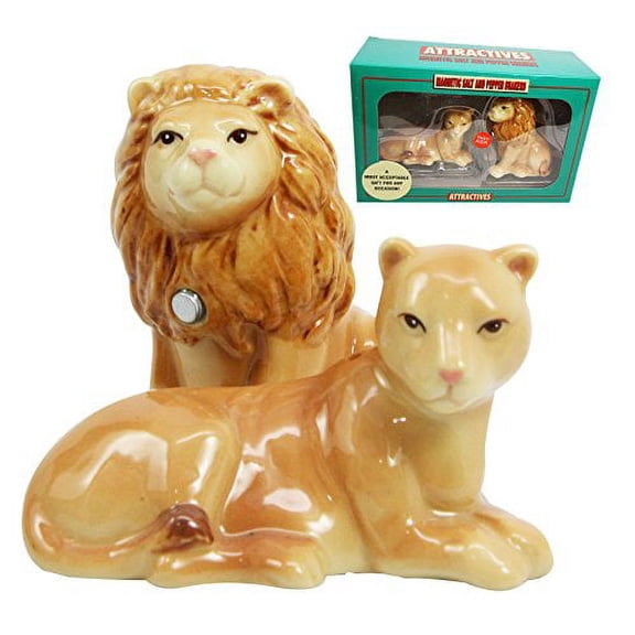 Safari Pride Lion and Lioness Salt Pepper Shaker Magnetic Set Figurines